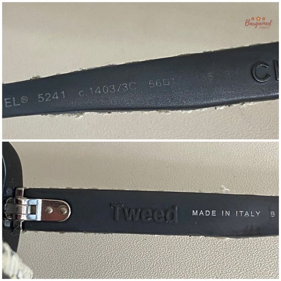 Authentic CHANEL Black Acetate Frame w/ White & Black Tweed CC Sunglasses - 5241 main image 6